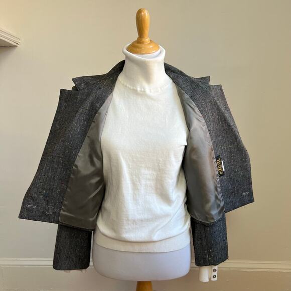 Vintage California Jam Women's Made in USA Cropped Double Breasted Grey Blazer 8 - Picture 9 of 12